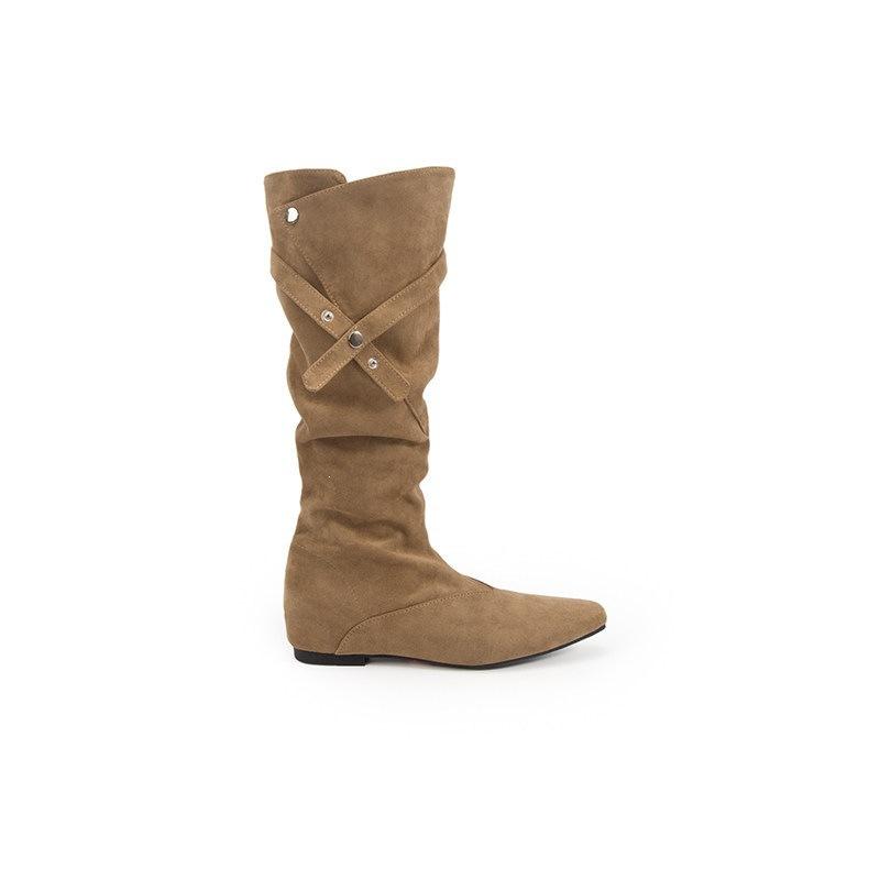 Cowhide version 0cm inner height increase~ two wear Korean pointed buckle with pleated middle tube stack boots women 0000 autumn and winter new