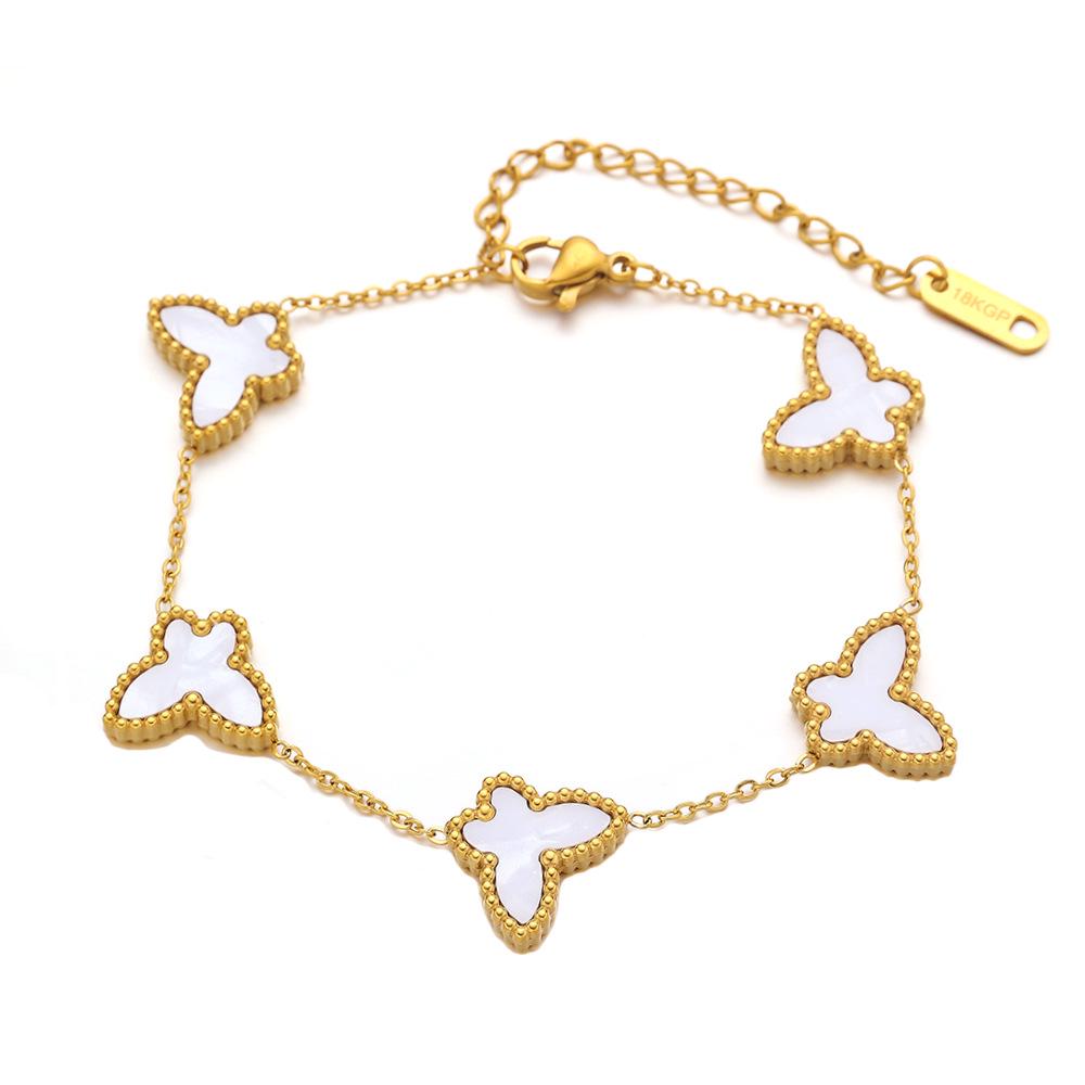 European Style Stainless Steel Bracelet: Versatile Butterfly Design with White Mother-of-Pearl Accents