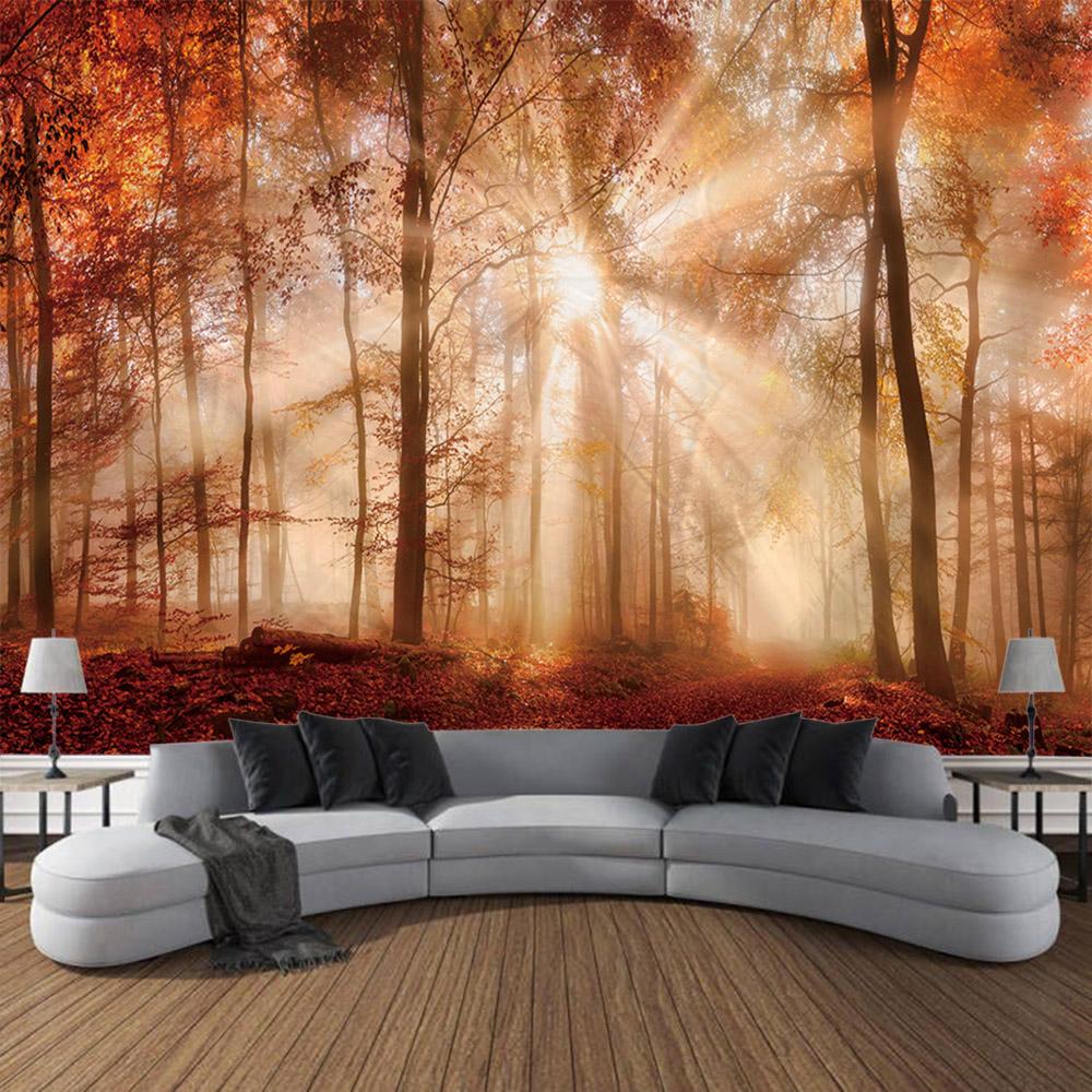Forest waterfall tapestry, jungle wall hanging, aesthetic room decoration, Bohemian hippie living room, bedroom wall decoration