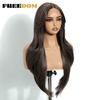 FREEDOM Synthetic Lace Front Wigs For Women 26 inch Straight Layered Wig With Bangs Ombre Brown Blonde Highlight Daily Party Wig