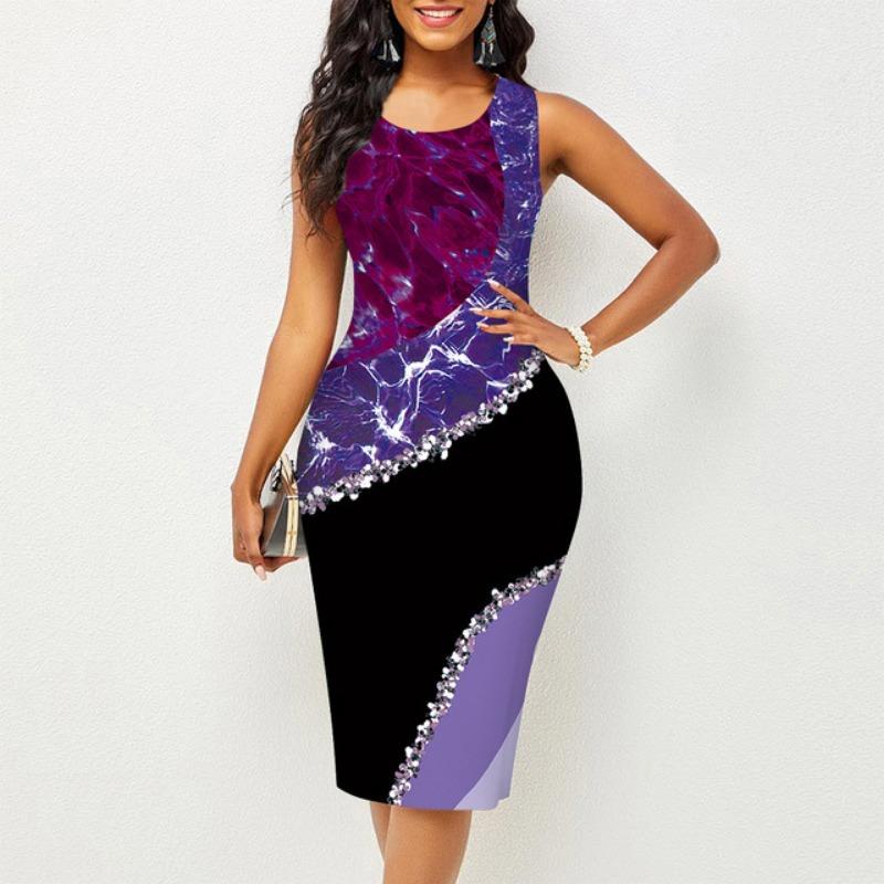 Vestidos sem mangas para festa feminina primavera verão gola redonda vestidos multicoloridos estampados da moda