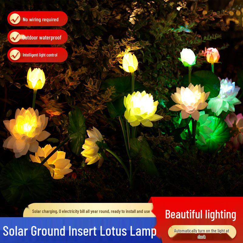 Waterproof LED Solar Lotus Garden Lamp - Outdoor Decorative Landscape Light with Ground Stake