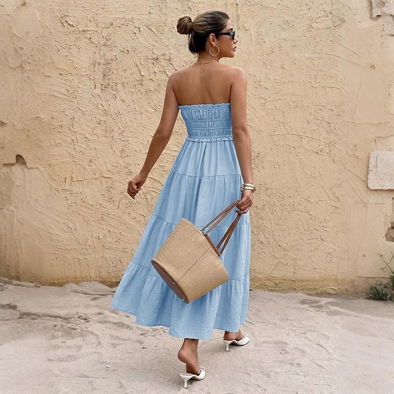 Women's Fashion Summer Spring Solid Color Print Sleeveless High Waist Casual Dresses