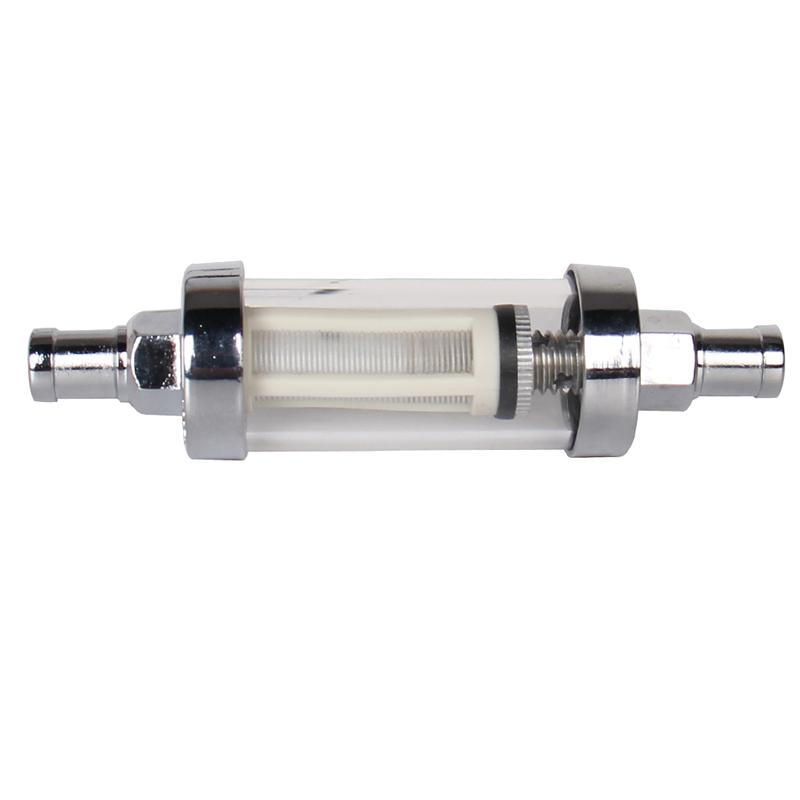 10mm 3/8'' Universal Chrome Glass Fuel Filter Car Petrol Diesel Inline Reusable