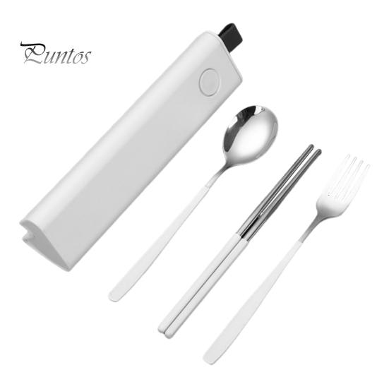 

Дорожный набор столовых приборов из нержавеющей стали, вилка и ложка с футляром, портативный набор столовых приборов с гладкими краями для офиса, школы, кемпинга белый