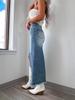 High-Waisted Irregular Frayed Hem Vintage Washed Denim Midi Skirt - Spring 2025 Collection