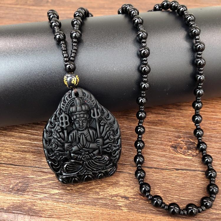 

Obsidian Naturalistic Buddha Pendant Necklace Void Hidden Great Sun Tathagata Great Trend to Pu Xian Bodhisattva Male Year Ox Tiger Horse Female