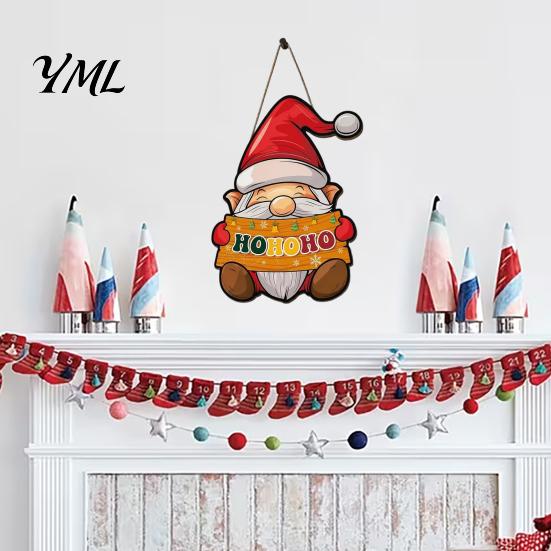 Whimsical Gnome Holiday Gifts Christmas Door Sign, Shape with Adjustable Hemp Rope, Vintage Hanging Winter Party Supplies Decoration Wall Signs,
