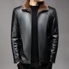 New Style Leather Jacket for Men with Velvet and Thickening for Middle-aged and Elderly Men with Fur Integrated Winter Daddy Lapel Warm Leather Jacket