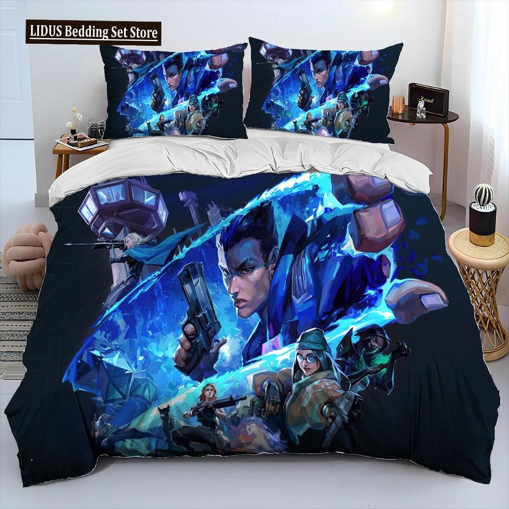 3D VALORANT Game Gamer Cartoon Comforter Bedding Set,Duvet Cover Bed Set Quilt Cover Pillowcase,king Queen Size Bedding Set Boys