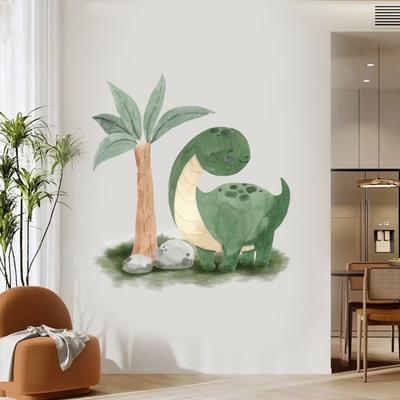 Cute Dinosaur Wall Sticker Cartoon Dino Tropical Palm Tree Wall Decals Peel And Stick Dino Wall Art for Kids Boys