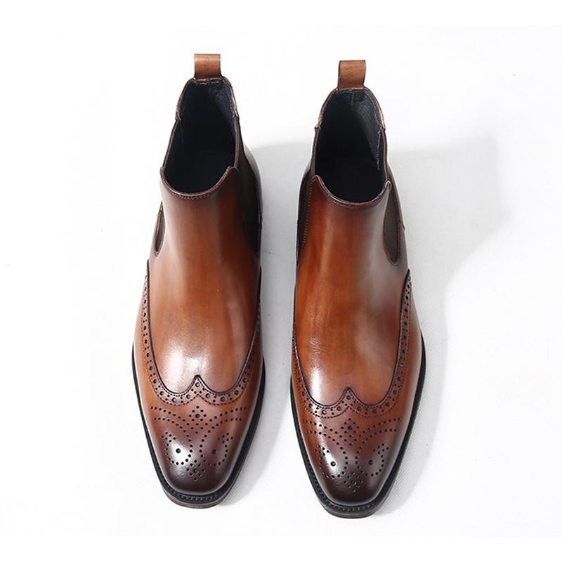 British Handmade Brogue Short Boots Carved