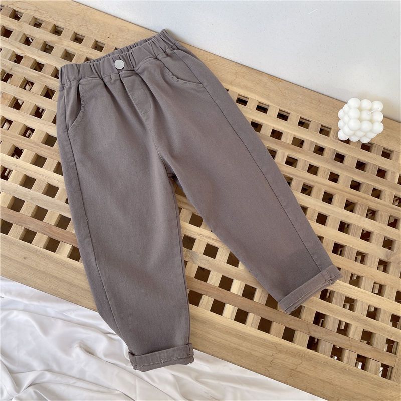Children's Autumn Solid Color Mid-rise Long Pants, Small and Medium Sizes, Loose and Casual, Outerwear Harem Pants