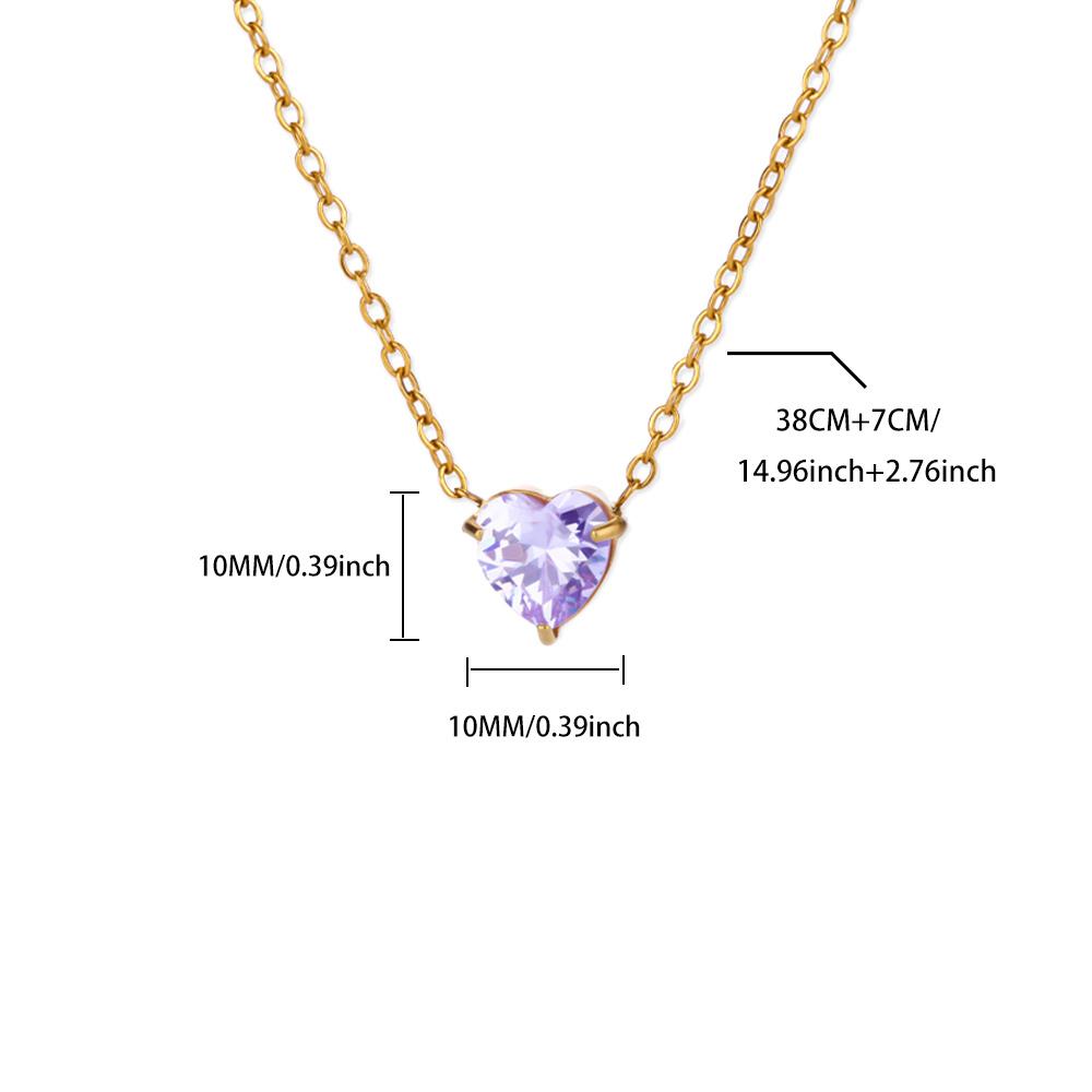 Stainless Steel Birthstone Pendant Necklace for Women Fashion Heart Crystal Zircon Charm Clavicle Chain Birthday Party Jewelry