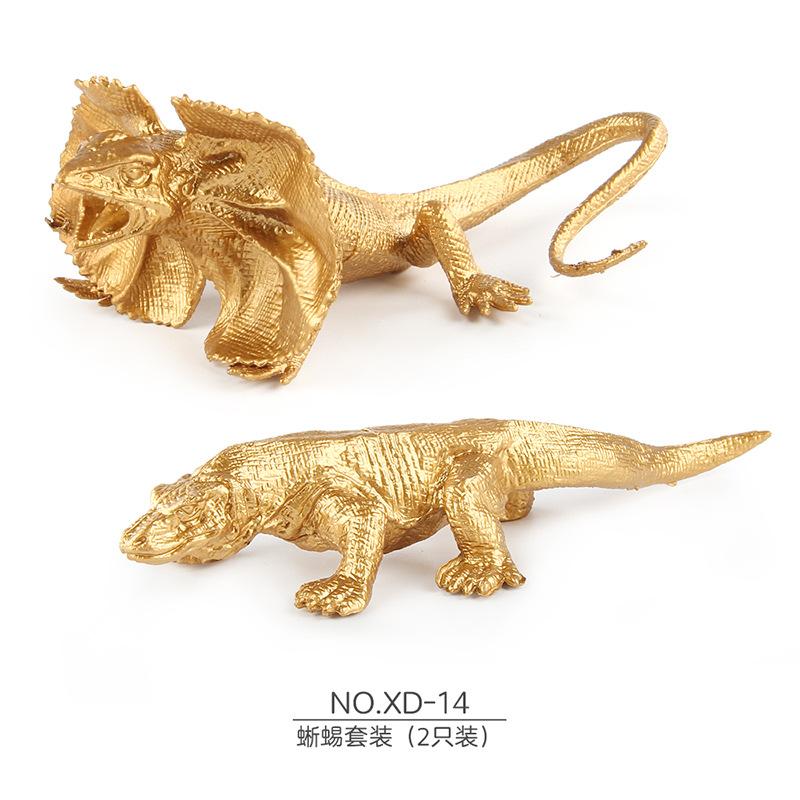 Simulation Poultry Animal Model Gold Edition Mini Chicken Duck Goose Dragonfly Lizard Insect Set Toy