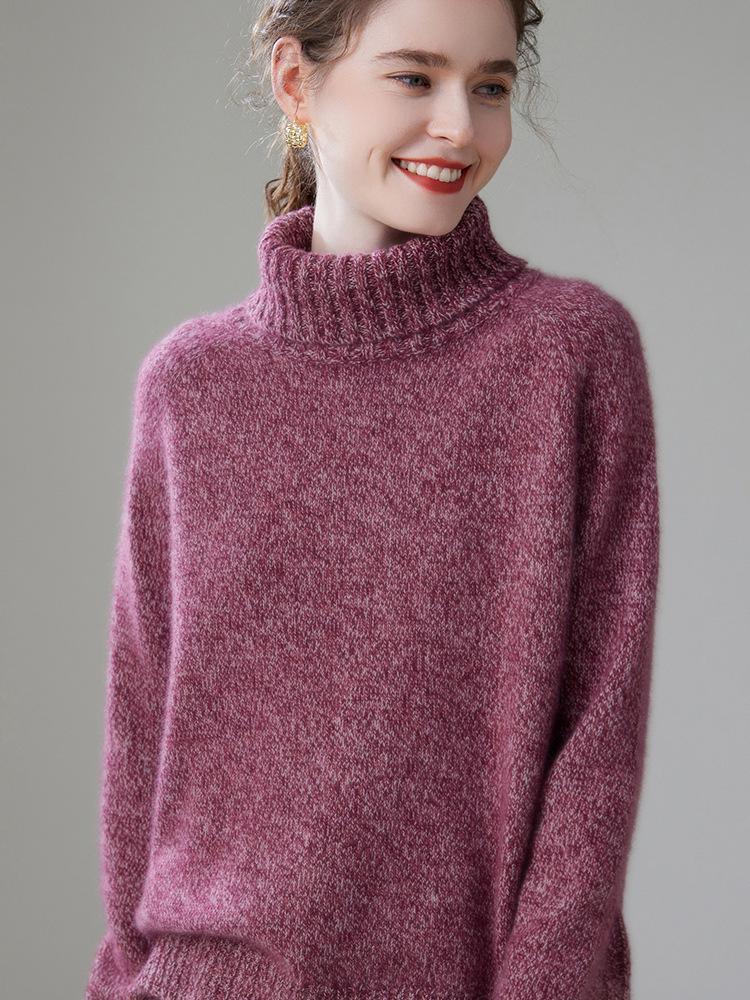 Women's Thickened Cashmere Sweater: High Neck, Loose Fit for Autumn & Winter, Warm Base Layer, Casual Knitwear