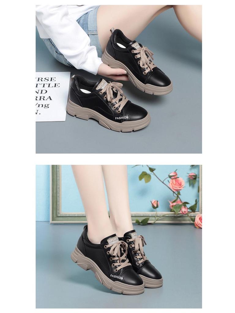 Women's Spring 2024 Lace-up White Shoes - Versatile, Soft & Thick Sole Casual Sneakers
