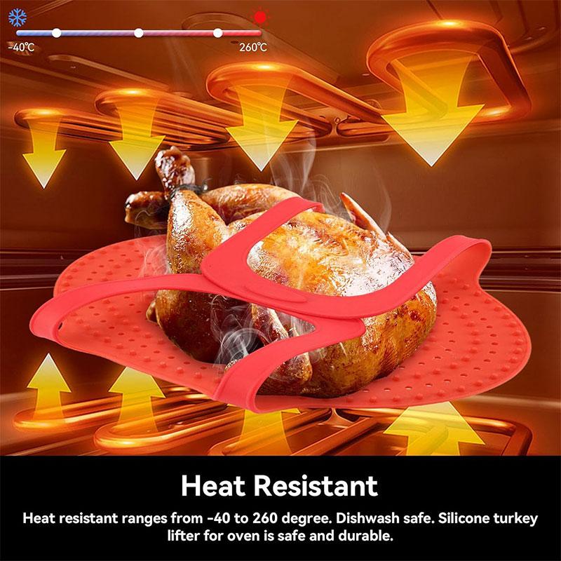 Non Stick Chicken Turkey Meat Lifter Mat Oven Baking Pan Food Grade Silicone Reusable Bread Pizza Baking Mat Meat Cooking Mat