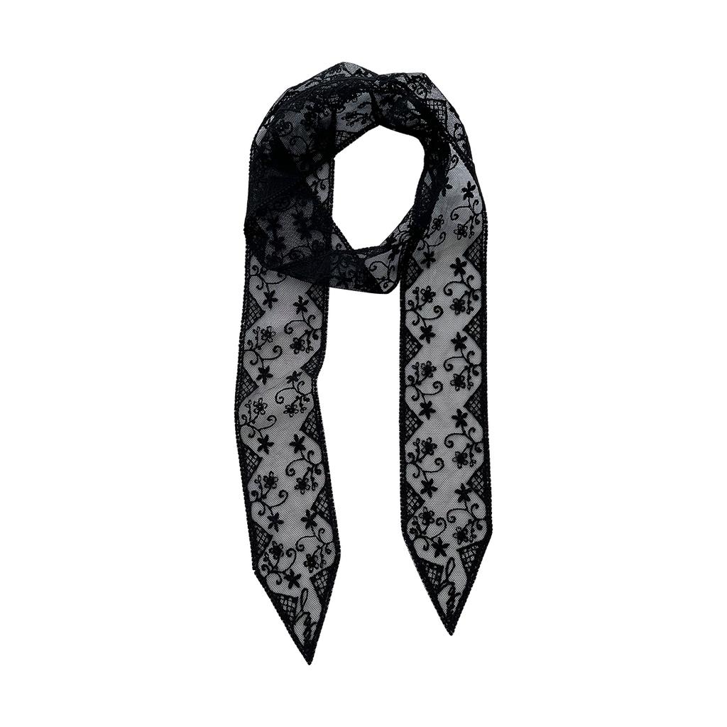 Ins Wind Lace Long Streamer Small Silk Scarf Female Super Fairy Headband Tied Hair French Thin Scarf Multi-Function