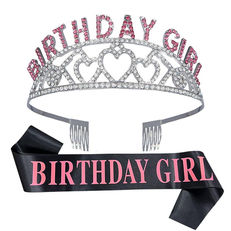 New European and American Crystal Letter Crown Birthday Girl Alloy Fashion Birthday Girl Headband Set 2026