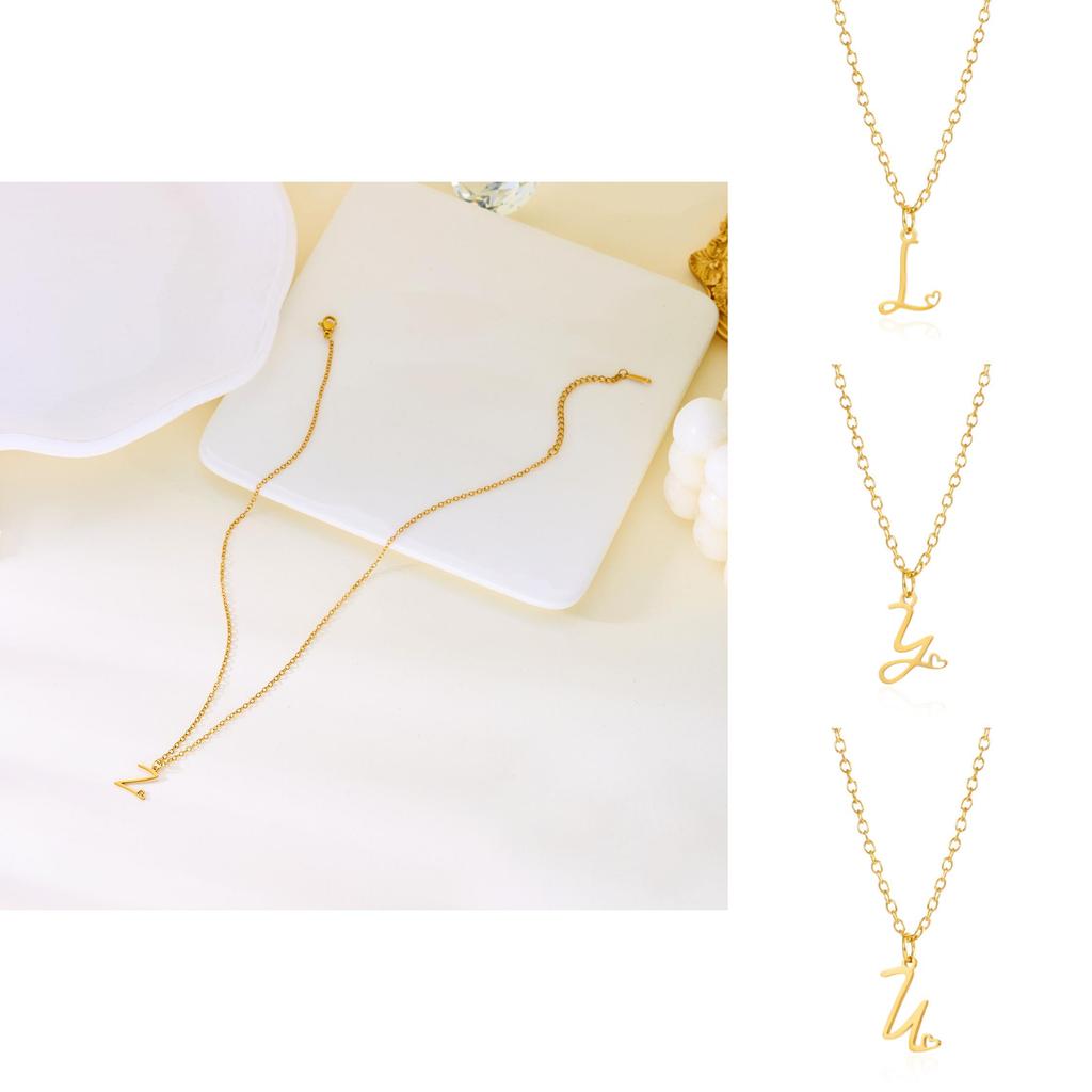 Gold Heart Alphabet Jewelry Necklace With O Chain For Female Fashion Accessory