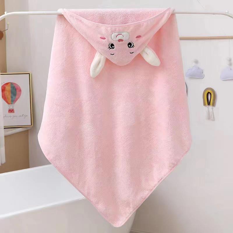 Baby Hooded Cartoon Bath Towel & Coral Fleece Swaddle Blanket