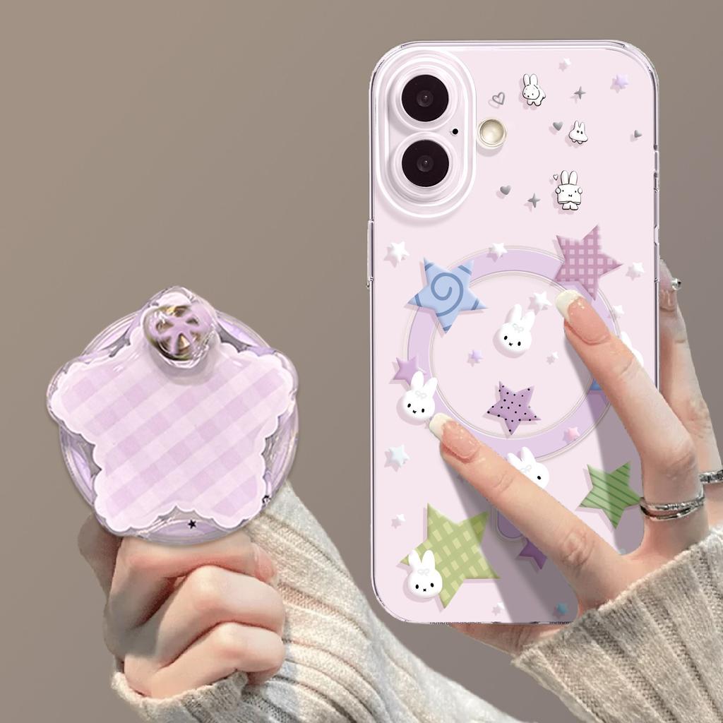 Mobile phone case with bracket, suitable for iphone17 star rabbit 16promax magnetic attraction 15 cartoon 14 niche 13 new set