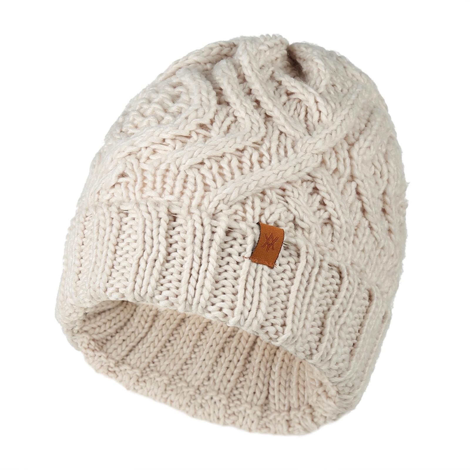 Soft Thick Knit Beanie Hat for Men and Women Winter Warm Cable Patterned Ribbed Edge Stretchy Fit бежевый