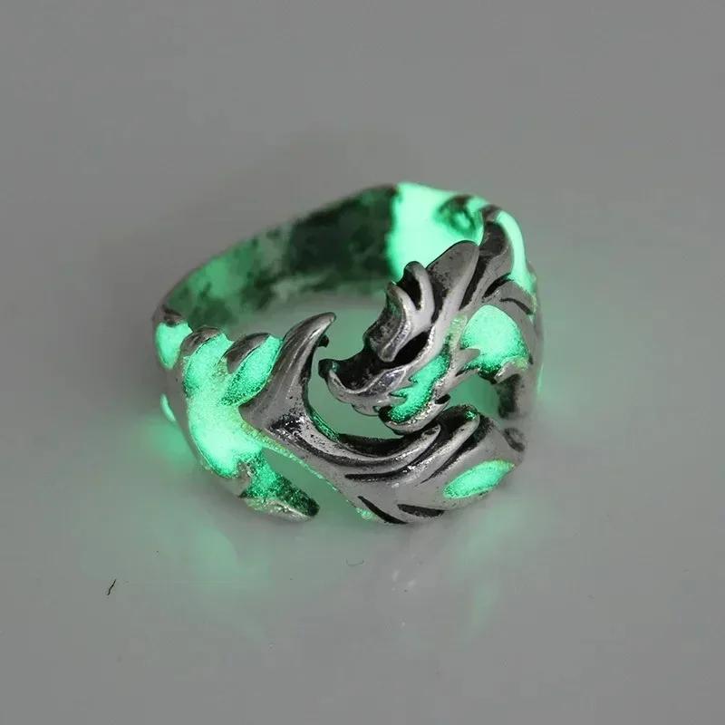 Domineering Vintage Luminous Dragon  Rings Gothic Adjustable Men Rings Unique Boys Fashion Jewellery Gift