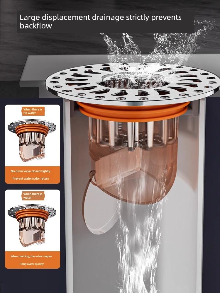 German Quality Floor Drain Deodorizer, Universal for Bathrooms, with Internal Core and Sealing Cover to Prevent Insects and Sewer Odor Return