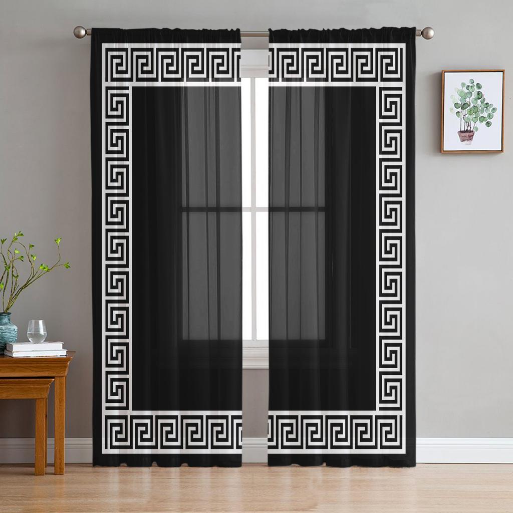 Schwarz-weiß gestreifte geometrische Gardinen für Wohnzimmer Voile Vorhang Schlafzimmer Badezimmer Tüll Vorhänge Fenster Vorhänge