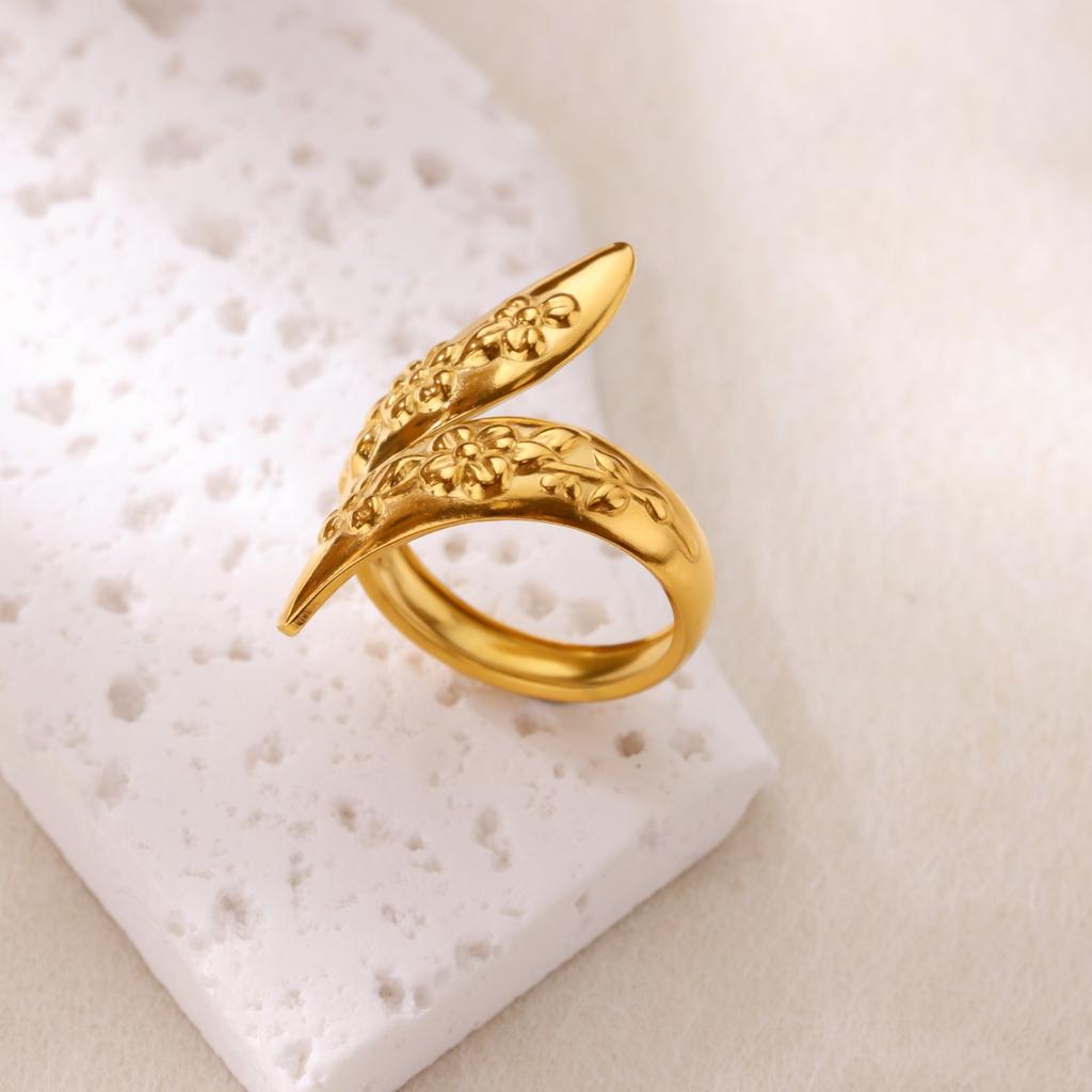 Geometric Flower Pattern Open Rings  Women Gold Color Stainless Steel Geometric Ring Jewelry Gift