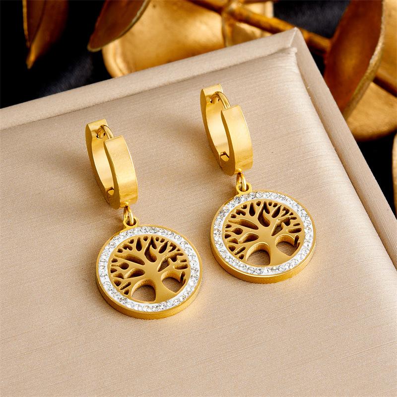 Lokaer Trendy Titanium Stainless Steel Bohemia Party Hoop Earrings Cz Crystal Tree Earrings Jewelry For Women Girl