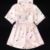 Fairy Wind Pink Butterfly Print Cool Ice Silk Pajamas Women'S Summer Short Sleeve Large Size Set