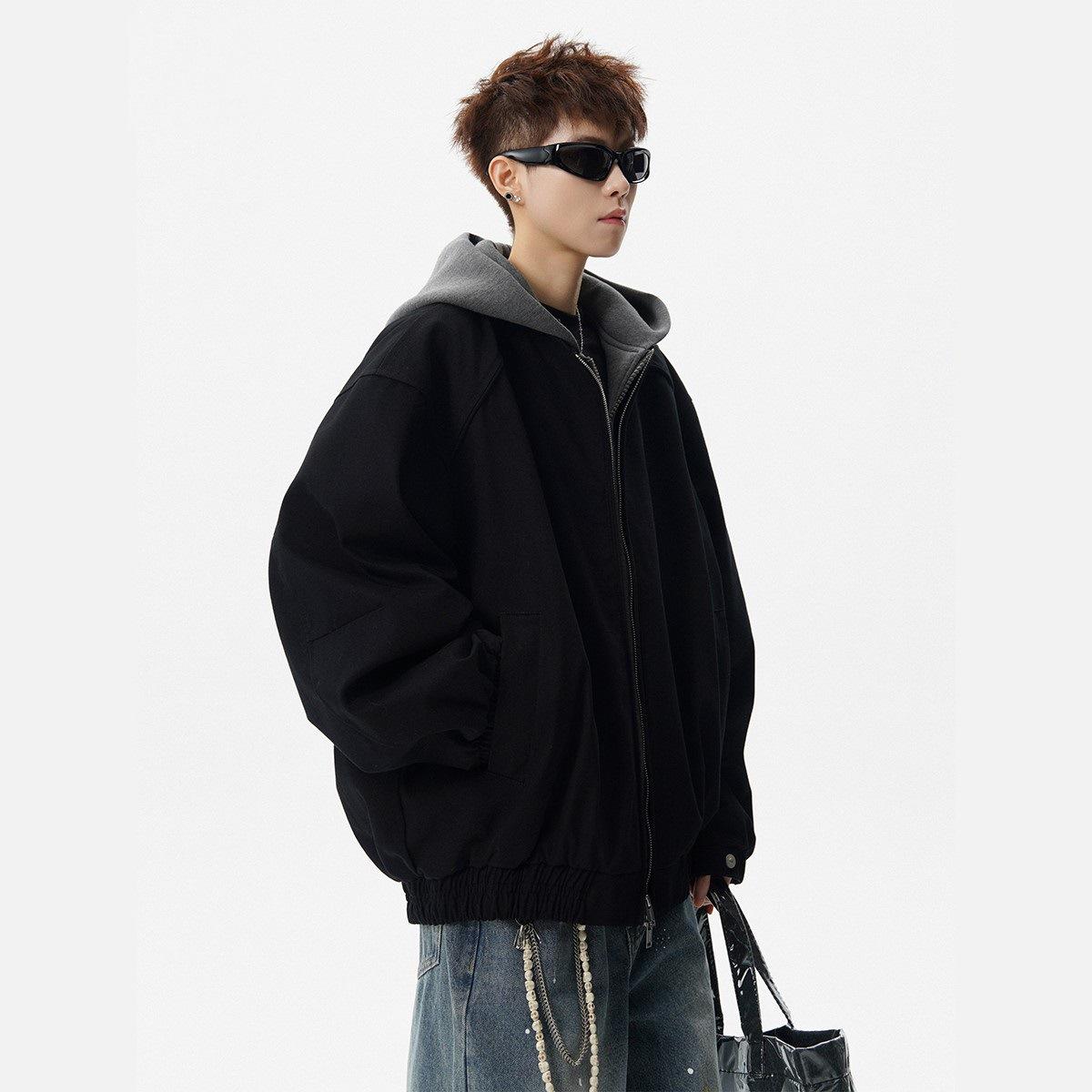Men s Heavyweight Cotton Hooded Jacket: Trendy, Scruffy, Color Block, Faux Two-Piece Winter Streetwear for Couples. 3XL