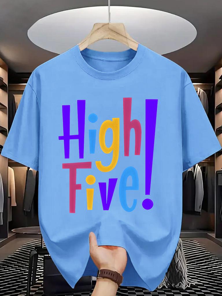 Unisex Summer Casual Short Sleeve T Shirt Colorful High Five Letter Print Oversized Loose Tees Street Daily Fashion Tops