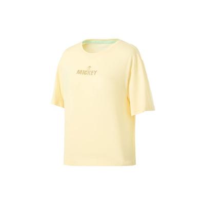 X Disney Co-Branded Training Series Alphabet Print Tag Ribbon Loose-Fit Sports Short-Sleeve T-Shirt Women Tops Vanilla-Yellow ATSR204-2