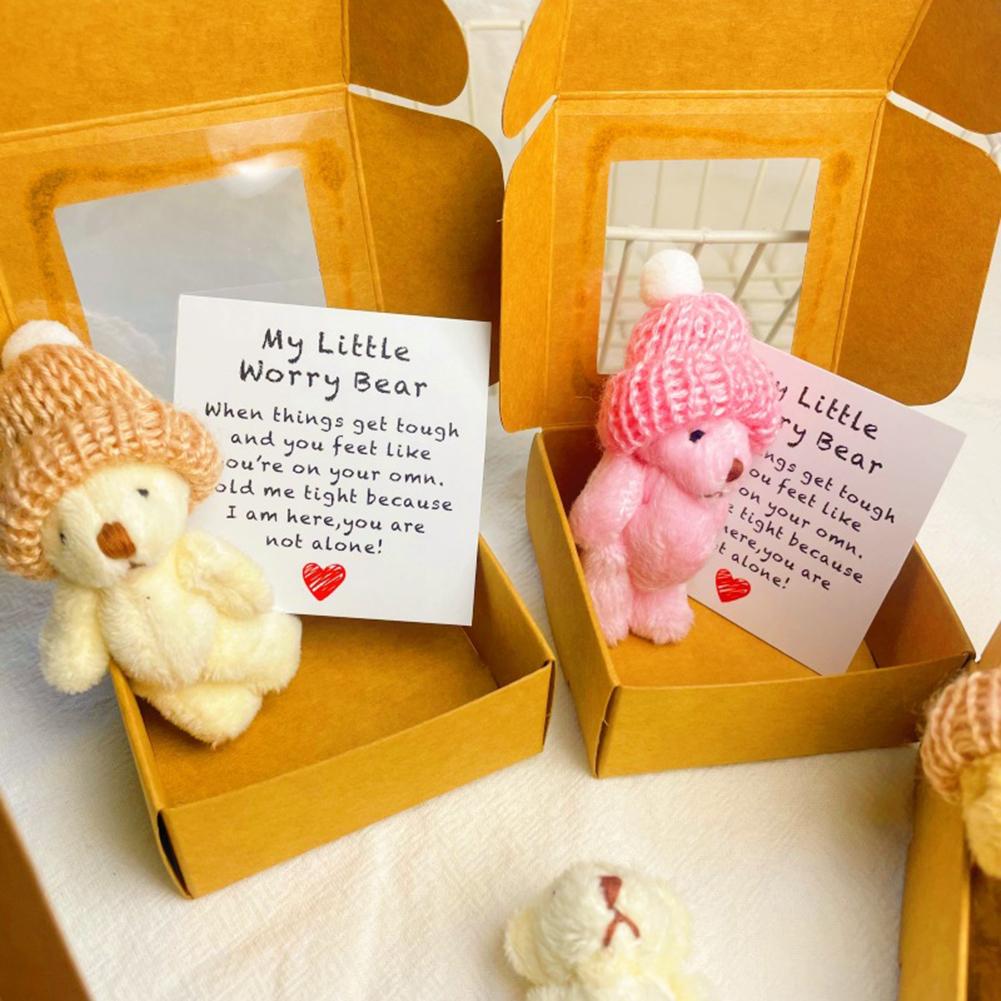 Handmade Mini Plush Teddy Bear In Box Little Pocket Bears Hug with Inspirational Emotional Card For Birthday Guests Party Gifts