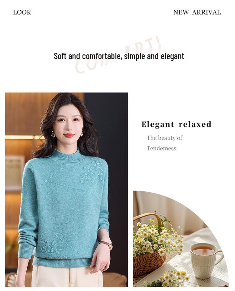 Women's Thickened Wool Sweater for Autumn & Winter - Mid-aged & Elderly Half-high Collar Warm Knit Shirt