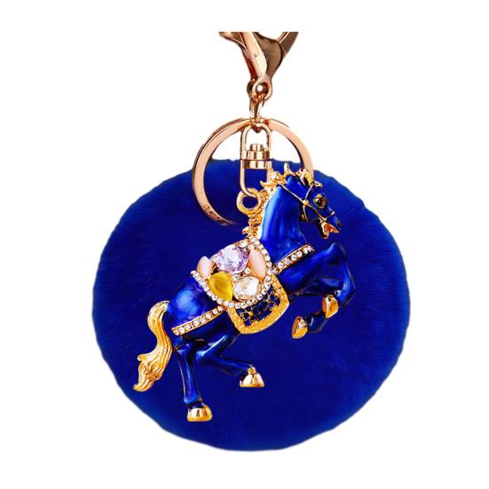 Keychain Sparkling Rhinestones Horse Charm Car Key Chain with Plush Ball Decor Holidays Graduation Decorative Accessory