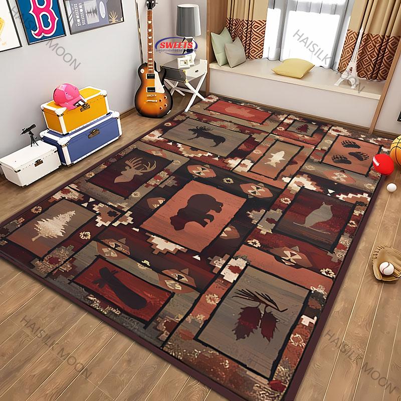 Amerikanischer Country-Retro-Stil Teppich mit Tierdruck für moderne Heimdekoration, schmutzabweisend, Kinderspiel Anti-Rutsch-Dekormatte Geschenk