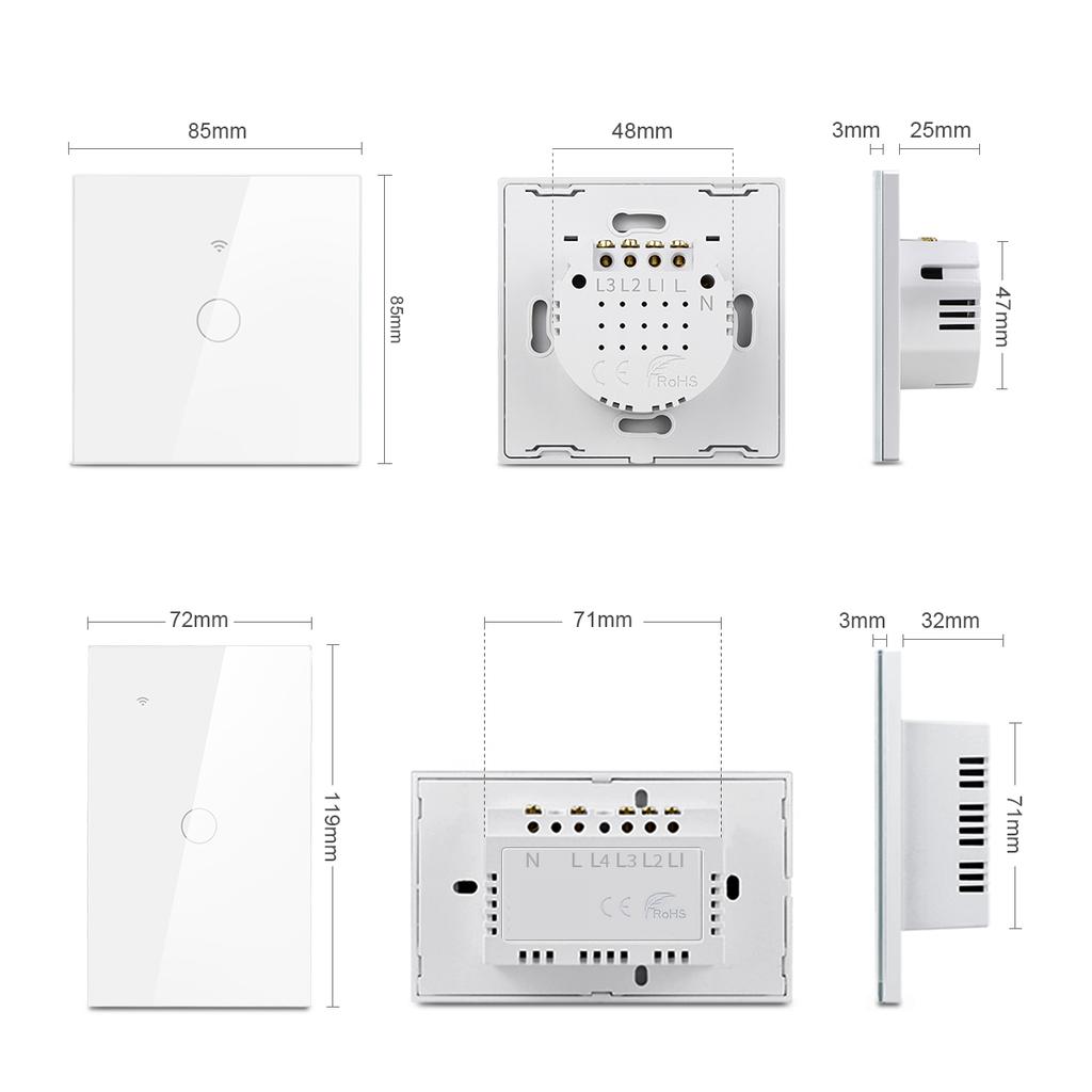 Melery Matter over WiFi Smart Light Wall Switch Touch Sensor Glass Panel Remoted Google/Apple Home Siri Alexa Homekit Smarttings