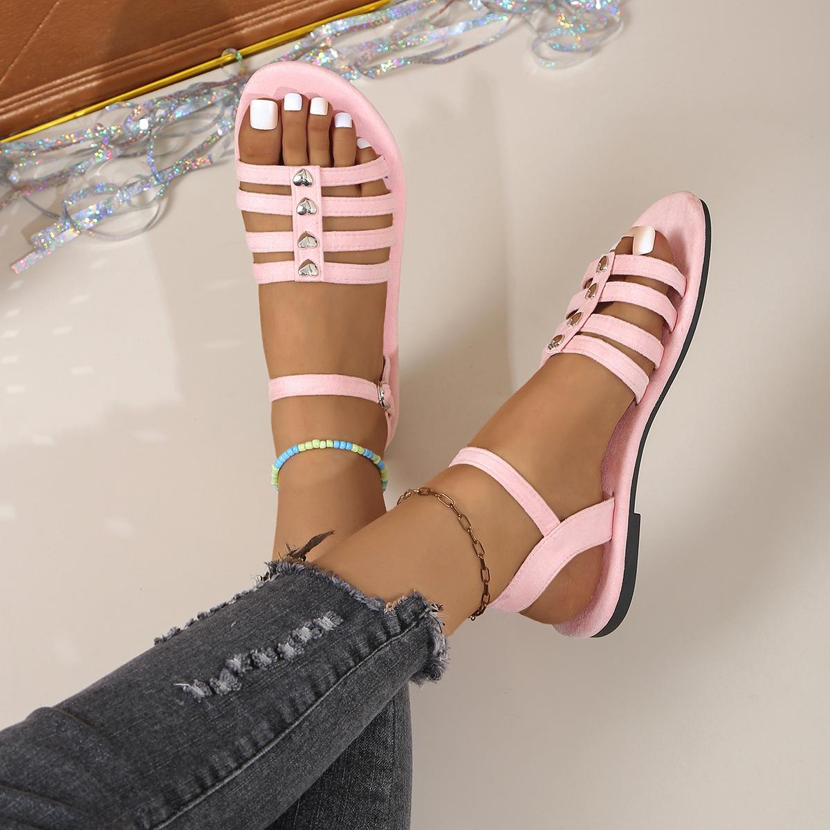 

Летняя обувь женская 2025 Базовые женские сандалии однотонные простые повседневные сандалии на плоской подошве большого размера модные гладиаторские женские туфли 37 розовый