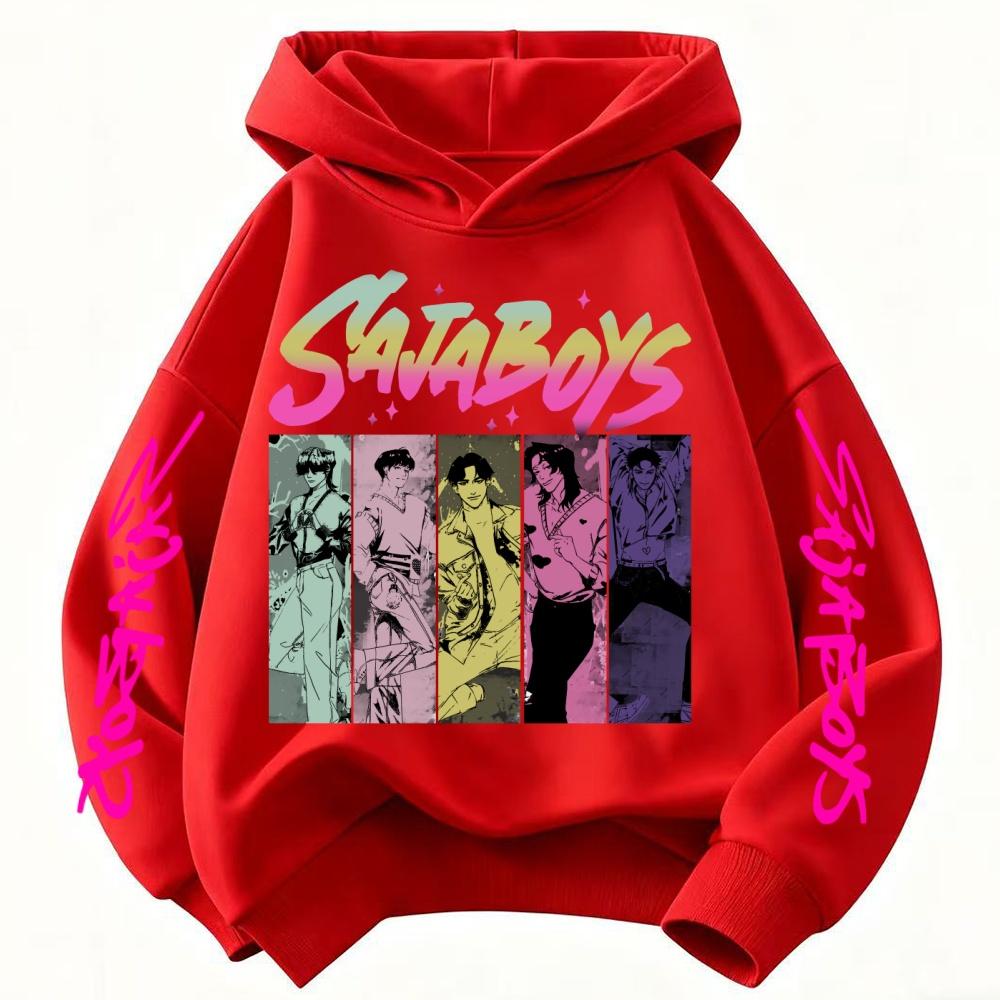Cute Girls Hooded Sweatshirt Warm Rumi KPop Demon Hunter Cartoon Children's Wave Fashion Tops Casual Black Pink Clothing