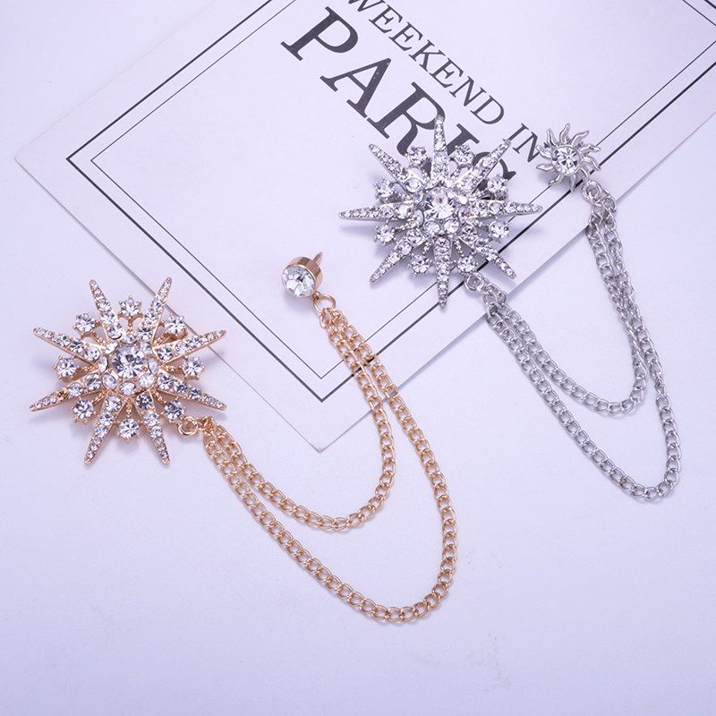 Luxury Gold Plated Men Chain Sun-star Women Brooch