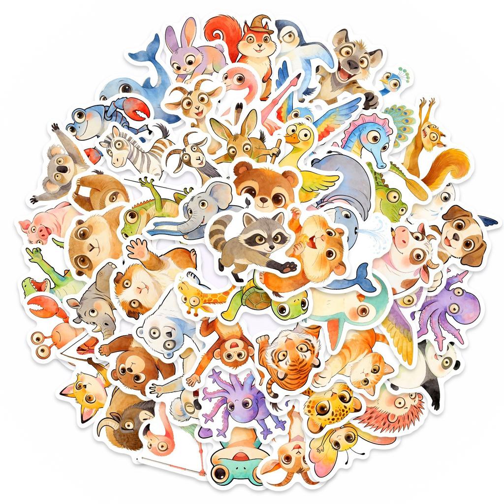 50 Watercolor Fun Cute Pet Animal Stickers Multi-Healing Animal Hand Account Mobile Phone Computer Decoration Material
