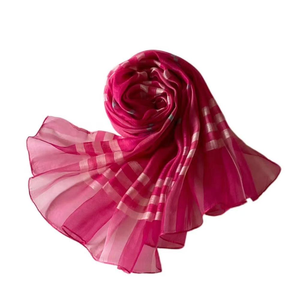 Silk Scarf Summer Thin Travel Sunscreen Headscarf Beach Yarn Striped Female Ethnic Style Literature And Art