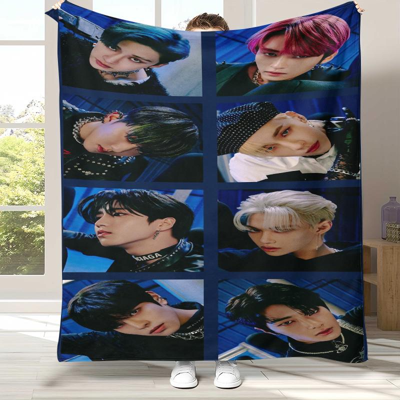 HD Stray Kids Kpop Star Flannel Blanket,Ultra Soft Warm Plush Throw for Home Bedroom Bed Sofa Cover Camping Picnic Gift