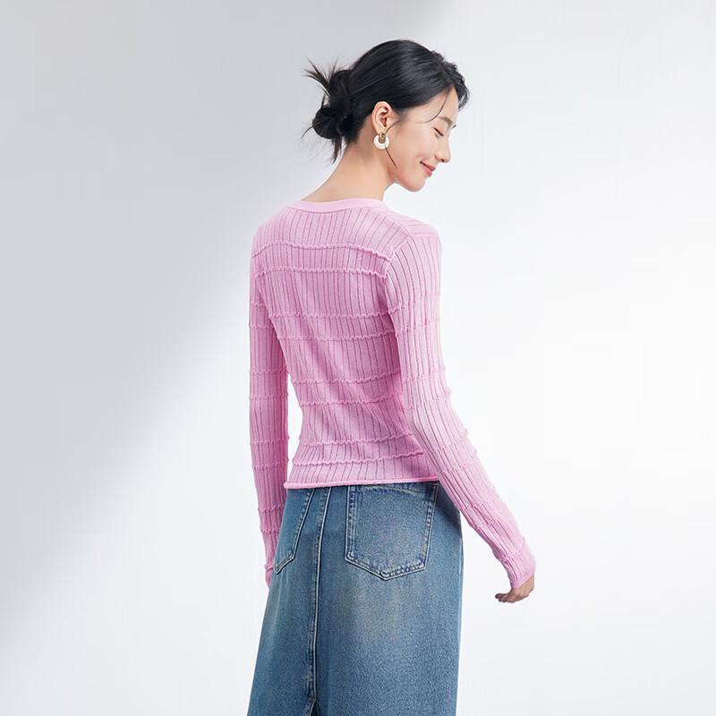 JOY SPEAKER Women's V-Neck Textured Knit Long Sleeve Top