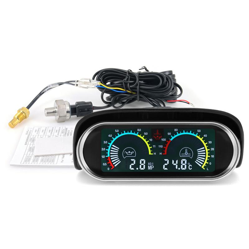 MAIMEIMI LCD Gauge Oil Pressure Gauge+Water Temperature Meter with Sensor Temperature Joint Pipe Sensor Radiator Hose Adapter